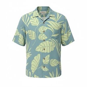 Tommy Bahama Hawaiian Green Short-Sleeve Button-Down Shirt 100% Silk Sz Large